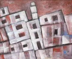 Harry Guttman, Geometric Architectural Composition, oil on canvas