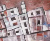 Harry Guttman, Geometric Architectural Composition, oil on canvas