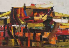 Joe Coulter, Red and Yellow Abstract, oil on canvas