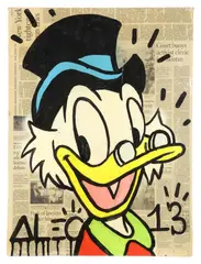 Alec Monopoly, acrylic, mixed media with newspaper collage