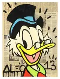 Alec Monopoly, acrylic, mixed media with newspaper collage