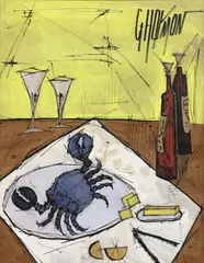 Graham Harmon, Still Life with Blue Crab, mixed media on paper
