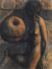 Armando Morales, Desudo Sentado con Fruta (Seated Nude with Fruit), Large framed lithograph in colors on paper