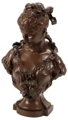 Louis Auguste Moreau, Young Beauty, Large patinated spelter figural bust