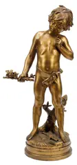 Auguste Moreau, Boy with Birds and Branch, Gilt-painted metal figural sculpture