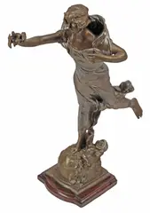 Julien Caussé, Woman with Flowers, Art Nouveau patinated spelter sculpture