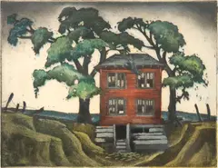 Blanche McVeigh, Old Mill, aquatint in colors on paper