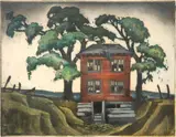 Blanche McVeigh, Old Mill, aquatint in colors on paper