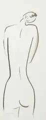 Frederique Marteau, Back View Nude, watercolor on paper