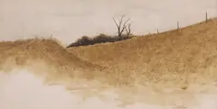 Walt Lyte, Barren Countryside Landscape, watercolor painting on paper