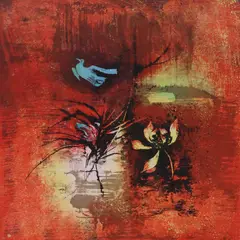 Hoi Lebadang, Abstract Composition with Flower and Bird, lithograph in colors on paper