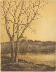 Leila Rebecca Dunham Blair, Winter Sky, sepia-toned etching on paper