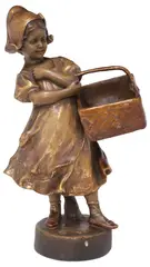 Friedrich Goldscheider, Young Dutch Girl with Basket, Cast terracotta figural sculpture