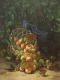 Louise Darru, Still Life with Basket of Fruit, Large framed oil on canvas