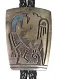 Laurence Saufkie, Untitled, Native American Hopi silver (content unknown) overlay bolo tie