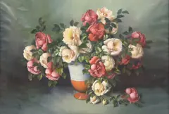 Mario Salimbeni, Still Life with Vase of Roses, oil on canvas