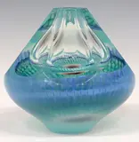 Gary Beecham, Ice Blue Cutback #2, 1988, Contemporary blown art glass teardrop-shaped vase