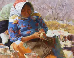 Eric Michaels, Pine Needle Basket, mixed media on board