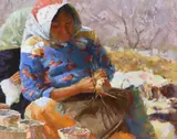 Eric Michaels, Pine Needle Basket, mixed media on board