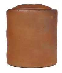 Byron Temple, impressed marks, Contemporary studio art pottery jar and cover with applied bamboo handle