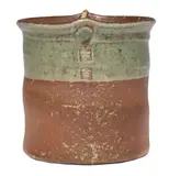 Byron Temple, impressed marks, Contemporary studio art pottery jar and cover with applied bamboo handles