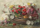 Ettore Berrone, Still Life with Basket of Flowers, oil on canvas