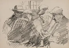 Abraham Bogdanove, Fisherman at Cribbage, Pencil on paper