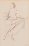 Gaston Lachaise, Nude in Drapes, Conte crayon and charcoal on paper