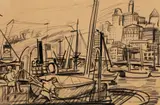 Carl Sprinchorn, Harbor View, New York, Crayon on paper
