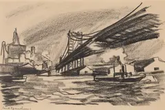 Carl Sprinchorn, River View, c. 1920, Crayon on paper