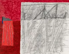 William Manning, Scarlet Window, 1999, Acrylic, charcoal, and collage on paper