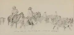 Bill Owen, Preliminary Sketch for Cuttting out the Dry Cows, 1977, Pencil on paper