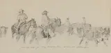 Bill Owen, Preliminary Sketch for Cuttting out the Dry Cows, 1977, Pencil on paper