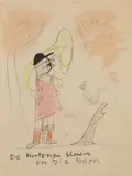 Ludwig Bemelmens, De Huntman blowin on his horn, Mixed media on paper