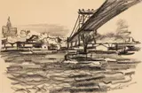 Carl Sprinchorn, New York Bridge, Crayon on paper