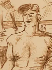 Carl Sprinchorn, Portrait, Crayon on paper
