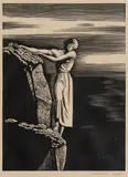 Rockwell Kent, Girl on Cliff, 1930, Wood engraving on paper