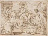 Giacinto Gimignani, Judgement of Solomon, Ink and wash on paper