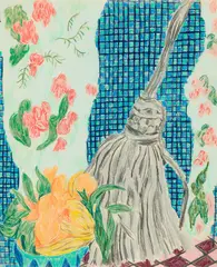 Still Life with Mop by Lynne Mapp Drexler, 1989, Colored pencil on paper, sold Mar 2025