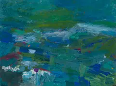 Morris Shulman, Blue Field, Casein on paper