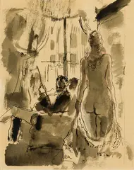 Bernard Lamotte, The Seduction, Ink wash on paper