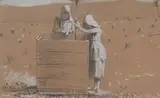 Winslow Homer, Two Girls in Sunbonnets at a Well, 1879, Pencil and Chinese white on paper