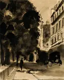 Bernard Lamotte, Paris Street Scene, Ink wash on paper