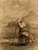 Jean-François Millet, Study for The Goose Girl at Gruchy, Charcoal on paper