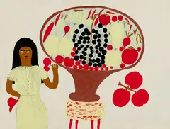 Amos Ferguson, Woman with Fruit Bowl, Enamel on paper laid to board