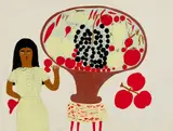 Amos Ferguson, Woman with Fruit Bowl, Enamel on paper laid to board
