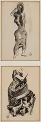Nathaniel Kaz, Two Drawings, 1945 and 1948, Ink wash on paper