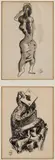 Nathaniel Kaz, Two Drawings, 1945 and 1948, Ink wash on paper