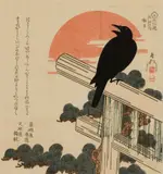 Yashima Gakutei, Crow on Shrine Gate, Woodblock print