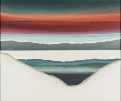 Beyond Cranberry Point by George F Kunkel, 1973, Acrylic collage, sold Aug 2023
